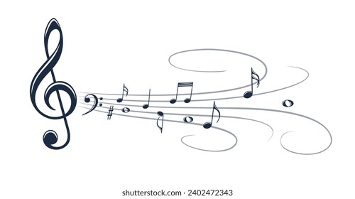Symbol with stylized musical notes.
