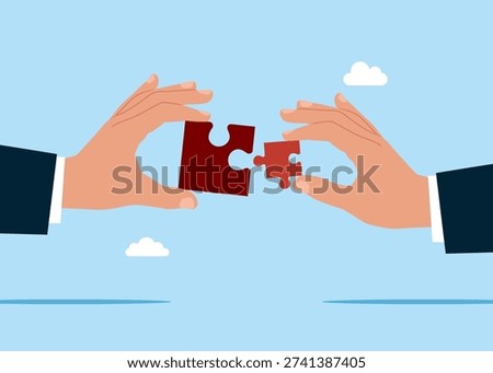 Symbol of success, creativity. Insufficient size of jigsaw puzzle. problem challenge. Business solution with people team completing puzzle. Vector illustration