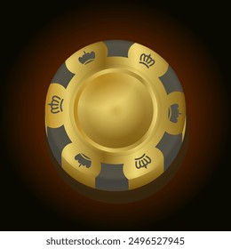 A symbol of success in gambling. 3D gold poker chip. Cash prize in royal game. EPS 10.