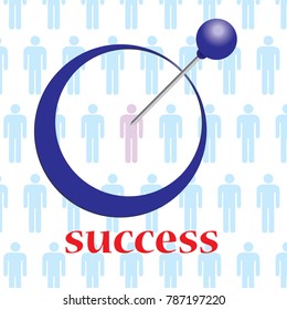 Symbol of success is a pin falling into a successful person