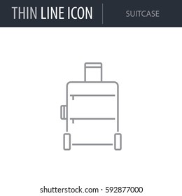 Symbol of Suitcase. Thin line Icon of Bags. Stroke Pictogram Graphic for Web Design. Quality Outline Vector Symbol Concept. Premium Mono Linear Beautiful Plain Laconic Logo