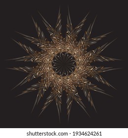 Symbol of the sun. Golden pattern on black background. Vector illustration