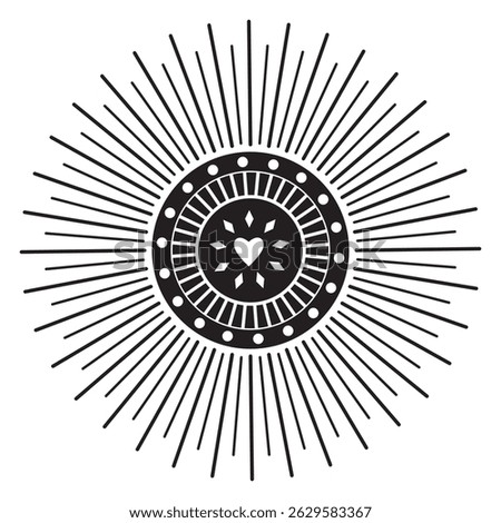 The symbol of the sun. The graphic element of the logo is in the shape of a circle. Vector geometric pattern on isolated white background