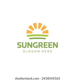 Symbol of the Sun and land greenfield farm agriculture farming Logo Design Inspiration