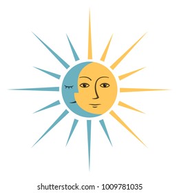 Symbol with sun and moon on white background. Vector illustration.