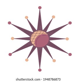 Symbol of the sun moon for palmistry is isolated on white background. Flat illustration with lines. Esoteric vector. Vector hand drawing. A mystical drawing. Isolated illustration.
