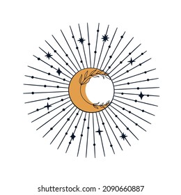 The symbol of the sun and moon vector. Boho style clipart for tattoos