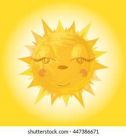 The symbol of the sun on a white background . A fun illustration . Vector template . The style of the sketch