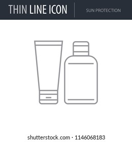 Symbol of Sun Protection. Thin line Icon of of Tourism And Travel. Stroke Pictogram Graphic for Web Design. Quality Outline Vector Symbol Concept. Premium Mono Linear Beautiful Plain Laconic Logo