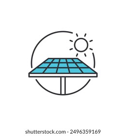 Symbol of sun as renewable energy. Icon the sun as the source of power to energy that can replenished naturally. Icon of new source of energy that can be used including the sun, wind, geothermal etc.