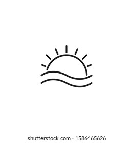 the symbol of the sun rising on the stroke line beach