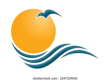 Symbol of the sun and sea with a flying bird.
