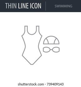 Symbol of Swimming. Thin line Icon of Set of Sport Equipment. Stroke Pictogram Graphic for Web Design. Quality Outline Vector Symbol Concept. Premium Mono Linear Beautiful Plain Laconic Logo