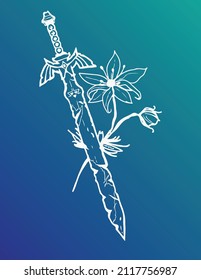 Symbol Sword and Flower Zelda Blue Background Vector 