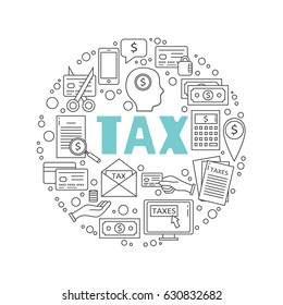 Symbol of tax payment. Modern flat line icons design. Vector background with black and white elements collection, logo. Illustration with business icon, finance icon
