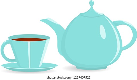Symbol of tea. Kettle and Cup icon.  Flat vector illustration