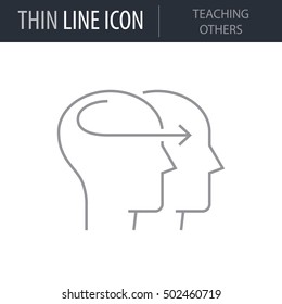 Symbol of Teaching Others Thin line Icon of Brain Process. Stroke Pictogram Graphic for Web Design. Quality Outline Vector Symbol Concept. Premium Mono Linear Beautiful Plain Laconic Logo