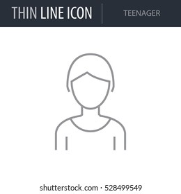 Symbol of Teenager Thin line Icon of Different People. Stroke Pictogram Graphic for Web Design. Quality Outline Vector Symbol Concept. Premium Mono Linear Beautiful Plain Laconic Logo