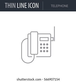 Symbol of Telephone Thin line Icon of Home Appliances. Stroke Pictogram Graphic for Web Design. Quality Outline Vector Symbol Concept. Premium Mono Linear Beautiful Plain Laconic Logo
