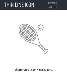 Symbol of Tennis Racket. Thin line Icon of Sport Equipment. Stroke Pictogram Graphic for Web Design. Quality Outline Vector Symbol Concept. Premium Mono Linear Beautiful Plain Laconic Logo