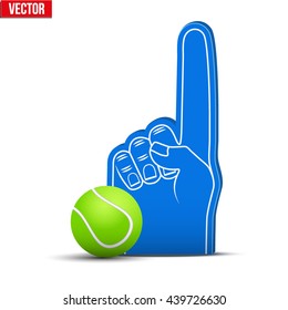 Symbol of Tennis Sports Fan Foam Fingers and ball. Vector Illustration Isolated on white background.