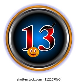 Symbol thirteen with a pumpkin and bat on a white background