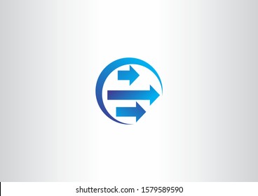 symbol of the three arrows pointing to the side with blue color design concept