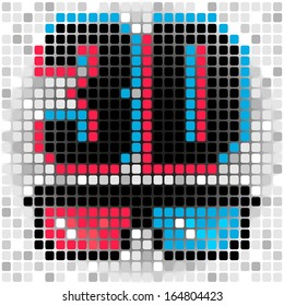 Symbol of three-dimensional cinema on abstract pixel background
