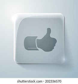 symbol thumb up. Glass square icon with highlights