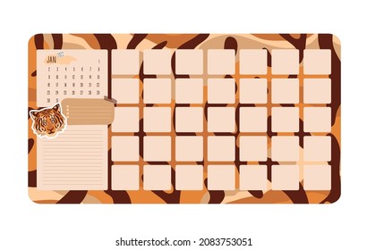 The symbol of the tiger of the New Year 2022. January. Tiger planer. Vector illustration of a tiger portrait. Vector isolated colorful element.