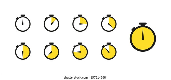 symbol timer set of icons in flat style, vector