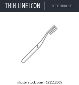 Symbol of Toothbrush. Thin line Icon of Hygiene. Stroke Pictogram Graphic for Web Design. Quality Outline Vector Symbol Concept. Premium Mono Linear Beautiful Plain Laconic Logo