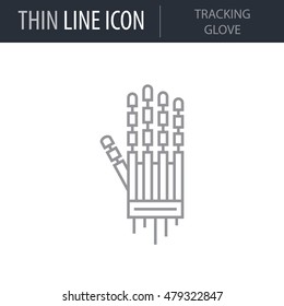 Symbol of Tracking Glove Thin line Icon of Future Technology. Stroke Pictogram Graphic for Web Design. Quality Outline Vector Symbol Concept. Premium Mono Linear Beautiful Plain Laconic Logo.