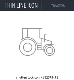Symbol of Tractor. Thin line Icon of Farming. Stroke Pictogram Graphic for Web Design. Quality Outline Vector Symbol Concept. Premium Mono Linear Beautiful Plain Laconic Logo