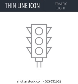 Symbol of Traffic Light. Thin line Icon of Icons Of City Elements. Stroke Pictogram Graphic for Web Design. Quality Outline Vector Symbol Concept. Premium Mono Linear Beautiful Plain Laconic Logo