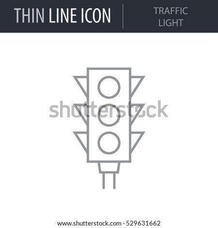 Symbol of Traffic Light. Thin line Icon of Icons Of City Elements. Stroke Pictogram Graphic for Web Design. Quality Outline Vector Symbol Concept. Premium Mono Linear Beautiful Plain Laconic Logo