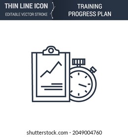 Symbol of Training Progress Plan Thin Line Icon of Sport and Fitness. Stroke Pictogram Graphic Suitable for Infographics. Editable Vector Stroke. Premium Mono Linear Plain Laconic Logo