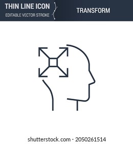 Símbolo de la transforma de línea delgada Icono de proceso cerebral. Gráfica de Pictograma de trazo adecuado para infografías. Estroque de vectores editable. Logotipo Laconic Premium Mono Linear Plain