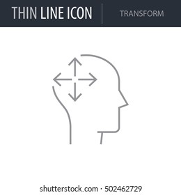 Symbol of Transform Thin line Icon of Brain Process. Stroke Pictogram Graphic for Web Design. Quality Outline Vector Symbol Concept. Premium Mono Linear Beautiful Plain Laconic Logo