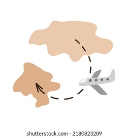 Symbol of traveling around the world on the plane. Fun and relaxing journey to another country. Flying in vacation. Hand drawn vector illustration in flat style isolated on background. Clipart.
