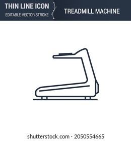 Symbol of Treadmill Machine Thin Line Icon of Sport and Fitness. Stroke Pictogram Graphic Suitable for Infographics. Editable Vector Stroke. Premium Mono Linear Plain Laconic Logo