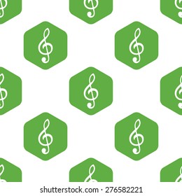 Symbol of treble clef in hexagon, repeated on white background