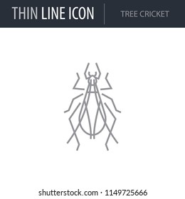 Symbol of Tree Cricket. Thin line Icon of Insect. Stroke Pictogram Graphic for Web Design. Quality Outline Vector Symbol Concept. Premium Mono Linear Beautiful Plain Laconic Logo