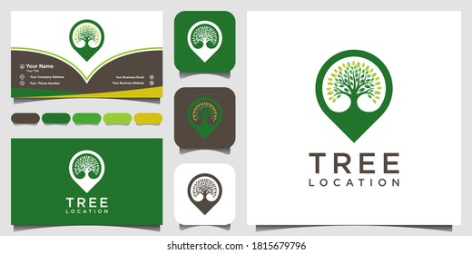 ubicación del árbol de símbolos, los mapas de Pin se combinan con el árbol. diseño de logotipo y tarjeta de visita.