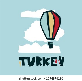 Symbol of Turkey and lettering Turkey paper cut set with calligraphic elements. Colorful print design for for packaging design, brand design, poster, postcard, calendar.