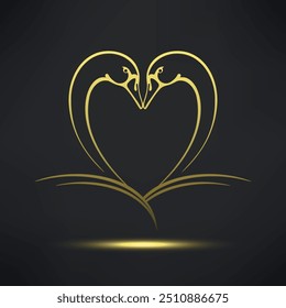 symbol two golden swans on a black background