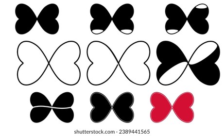 symbol of two hearts, set of silhouettes