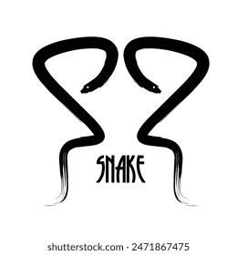 The symbol of two snakes facing each other in the middle is the word "snake" isolated in white 