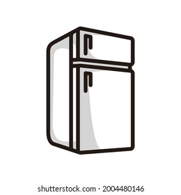 symbol of a two-door refrigerator, in black line art style and shadow details.