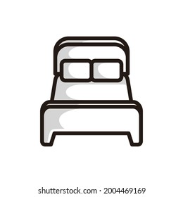 the symbol of a two-person bed, in black line art style and shadow details.